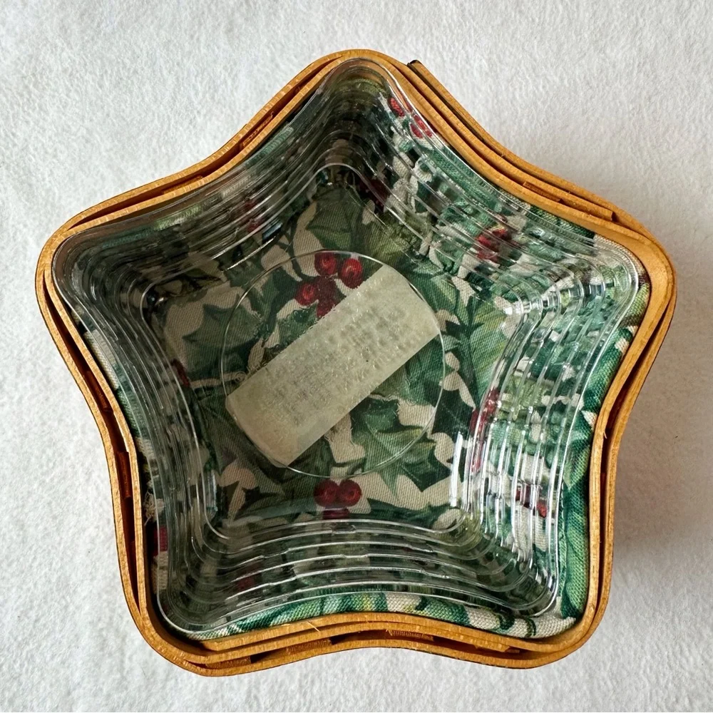 Longaberger 2001 Tree Trimming Star Basket Green Fabric Liner Plastic Protector